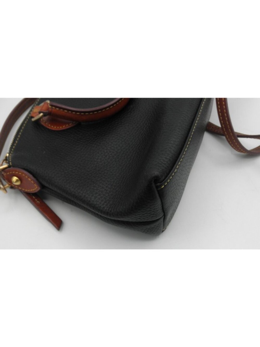 Dooney & Bourke Black Pebbled Leather Brown Accents Crossbody Satchel Handles - Picture 9 of 16
